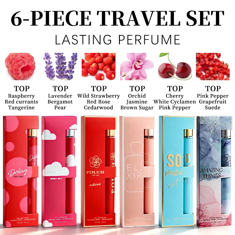 6-Piece Travel Set, Men's and Women's Eau De Toilette Spray, Long-Lasting Fragrance,