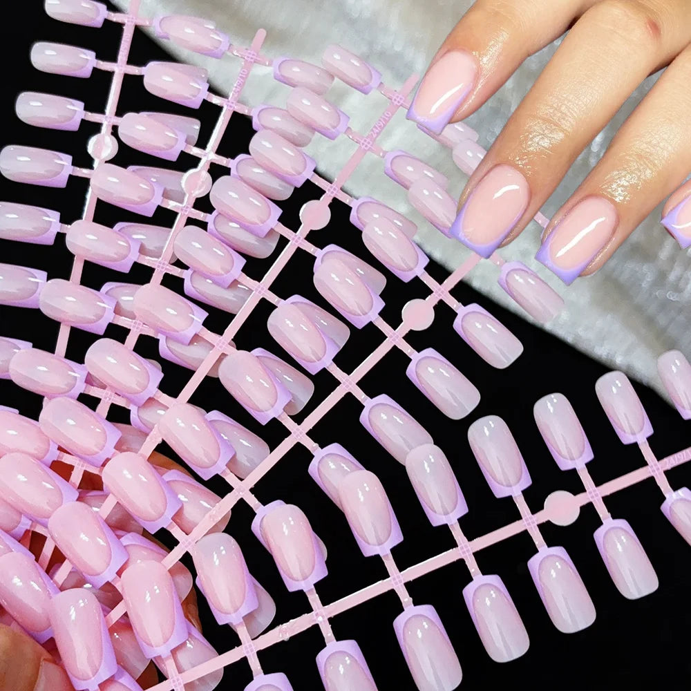 120pcs Simple Colorful Edge French Tip Fake Nails 12Sizes Medium  Square Press On Nail Glossy Full Cover Finish False Fingertips