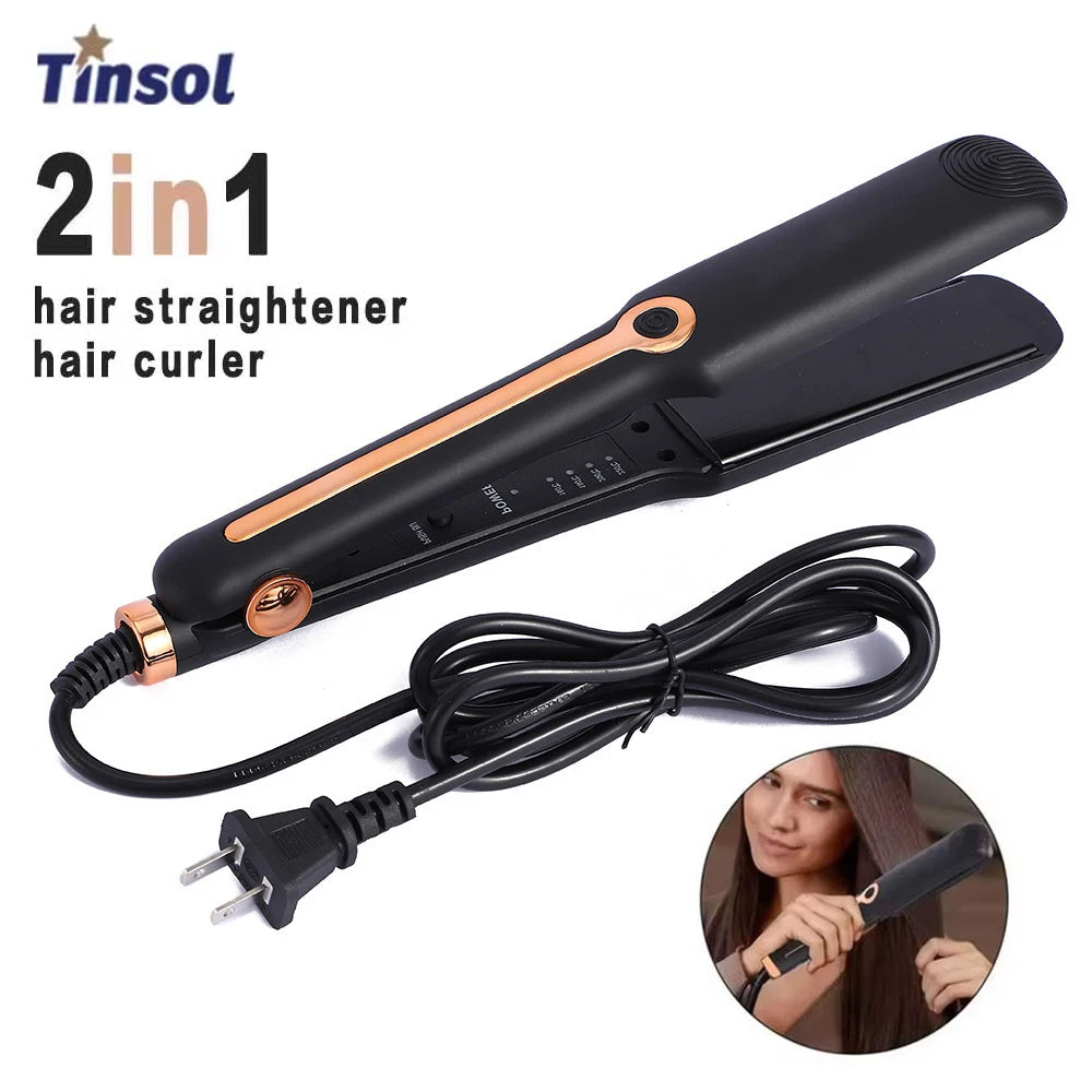 Tinsol 2-in-1 Hair Straightener Curling Iron Ceramic Plate Negative Ion