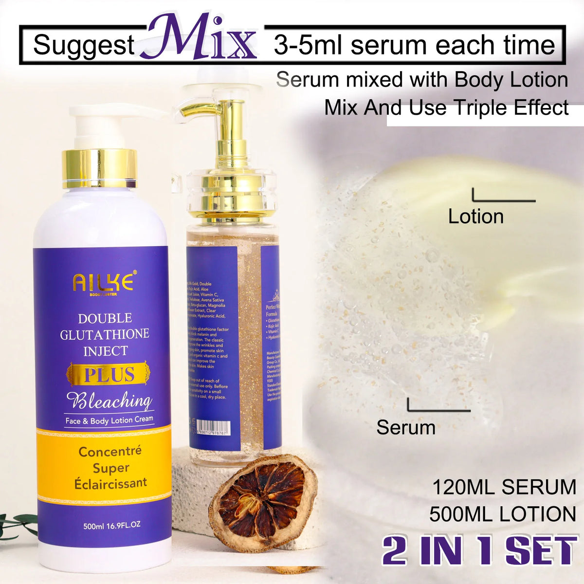 AILKE Double Glutathione Plus Whitening Serum For All Skin Types,