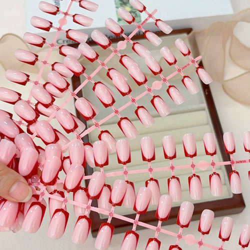120pcs French Glossy Color Block Acrylic False Nails Spring & Summer Nude Tones Press-On Nails Full Cover Square Shape Nail Tips
