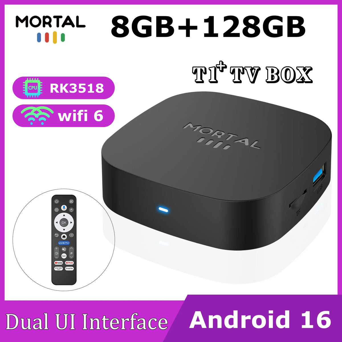 2026 New Smart TV Box T1+ RK3518 Android 16 WiFi 6 BT 5.4 Dual UI Interface 8K Ultra HD