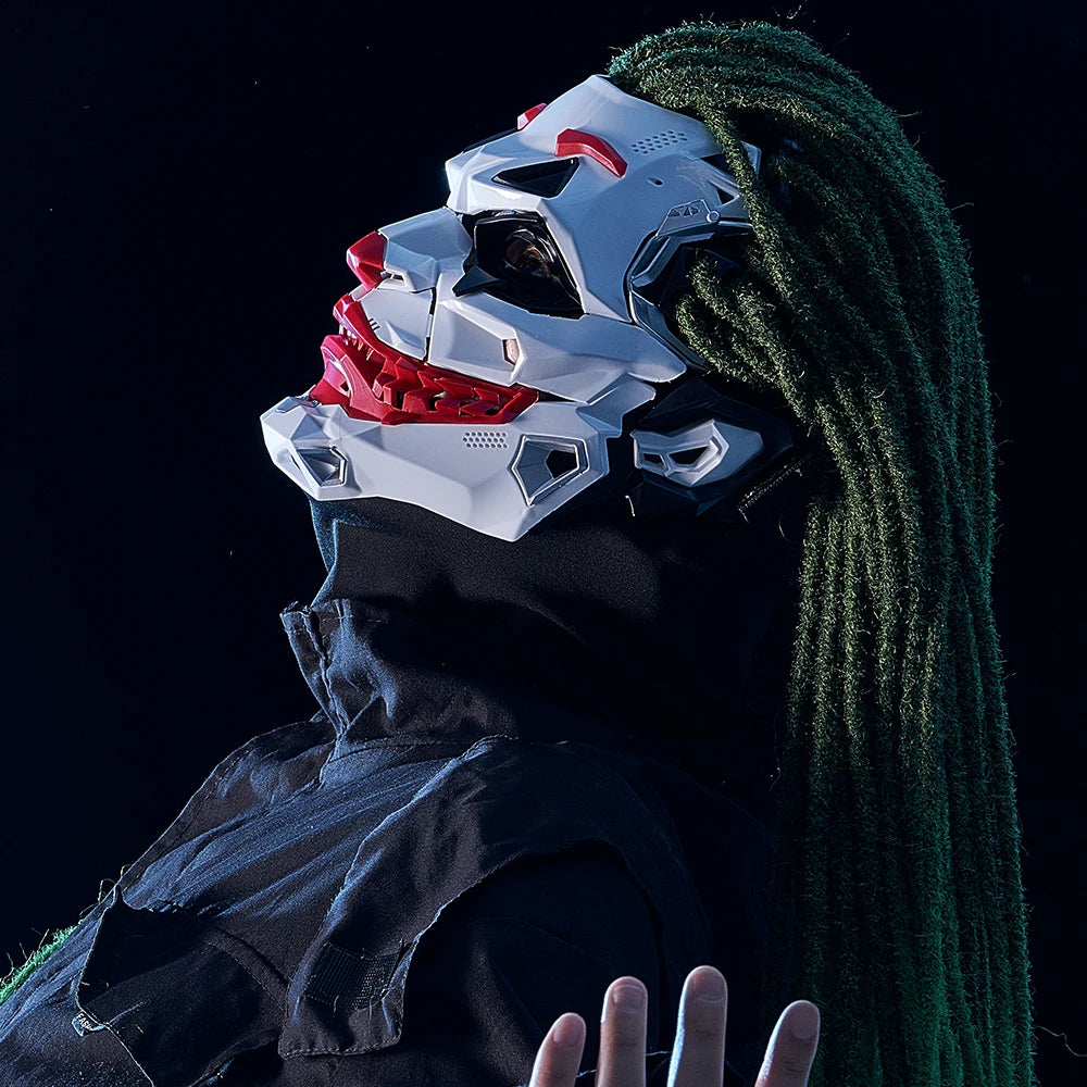 Three-Tone Gradient Cosplay Wig with Cyberpunk Mask