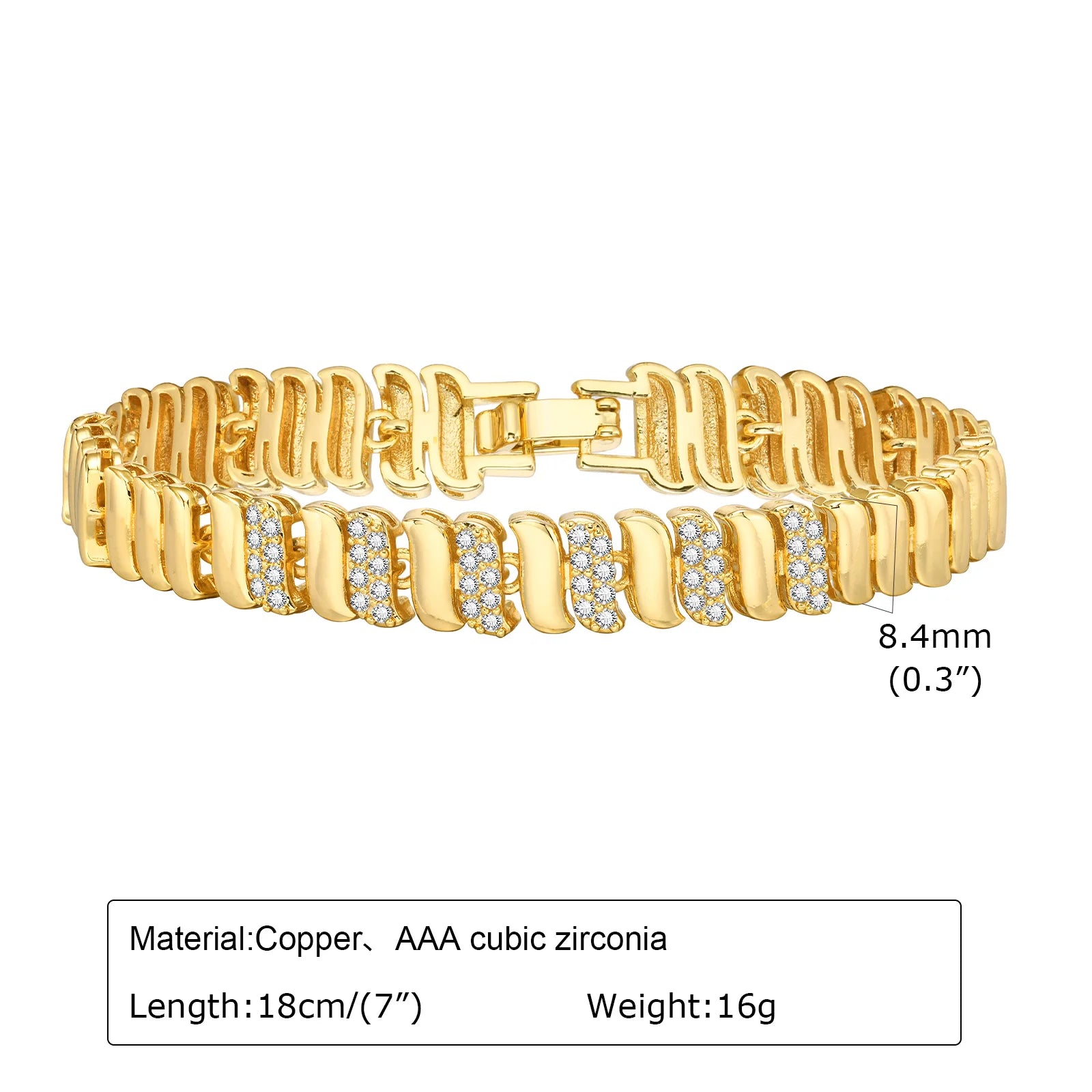 Paperclip Chain Bracelet 14K Gold Plated Cubic Zirconia Watch Strap Chunky Link Adjustable Stackable Jewelry For Women Girl Gift