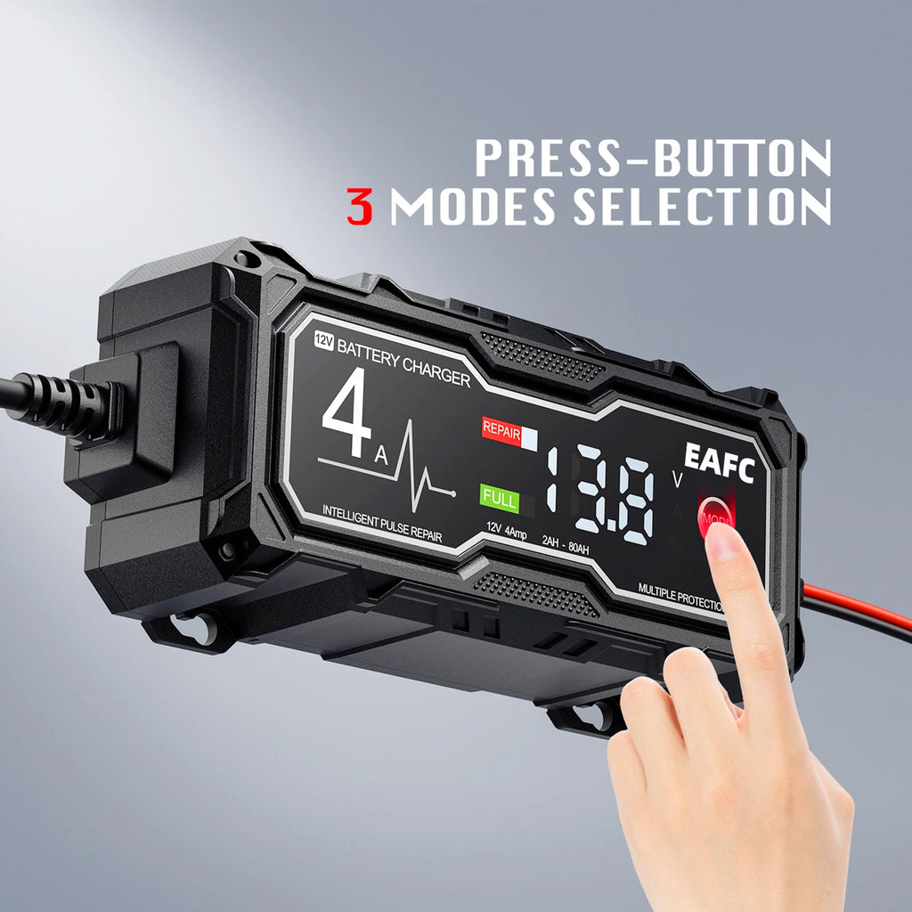 EAFC 12V 4A Car MotorcycleBattery Charger LCD Display  Intelligent Chargers Multiple protection Pulse Repair AGM BatteryCharger