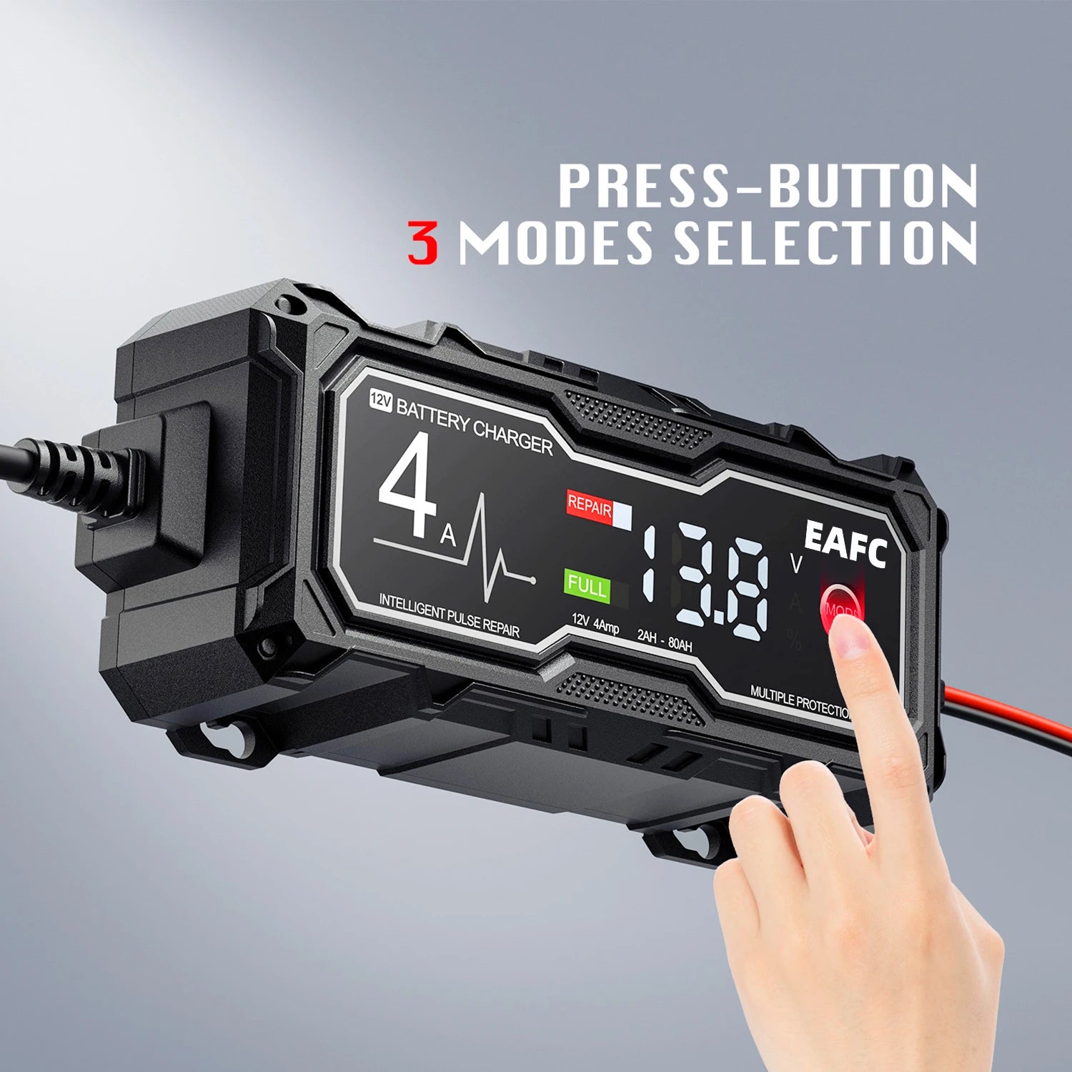 EAFC 12V 4A Car MotorcycleBattery Charger LCD Display  Intelligent Chargers Multiple protection Pulse Repair AGM BatteryCharger