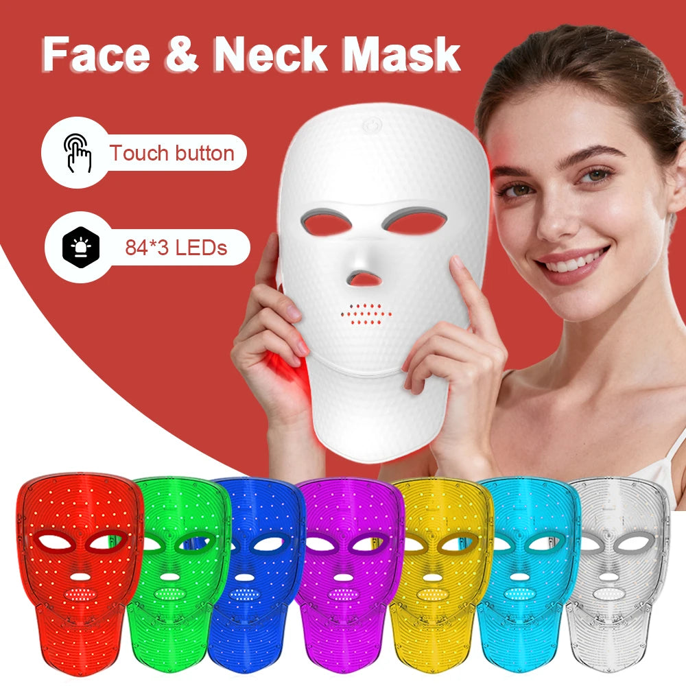 Wireless 7 Color Photon Face Neck Mask Red Light Anti Wrinkle