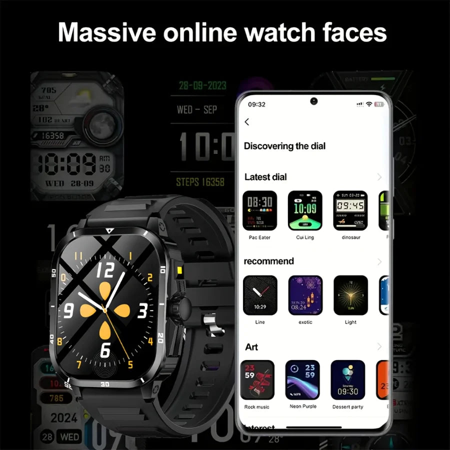 Outdoor Men'S Smart Watch 2.01 Inch Full Touch Screen Display, Wireless Call, Multiple Sports Modes