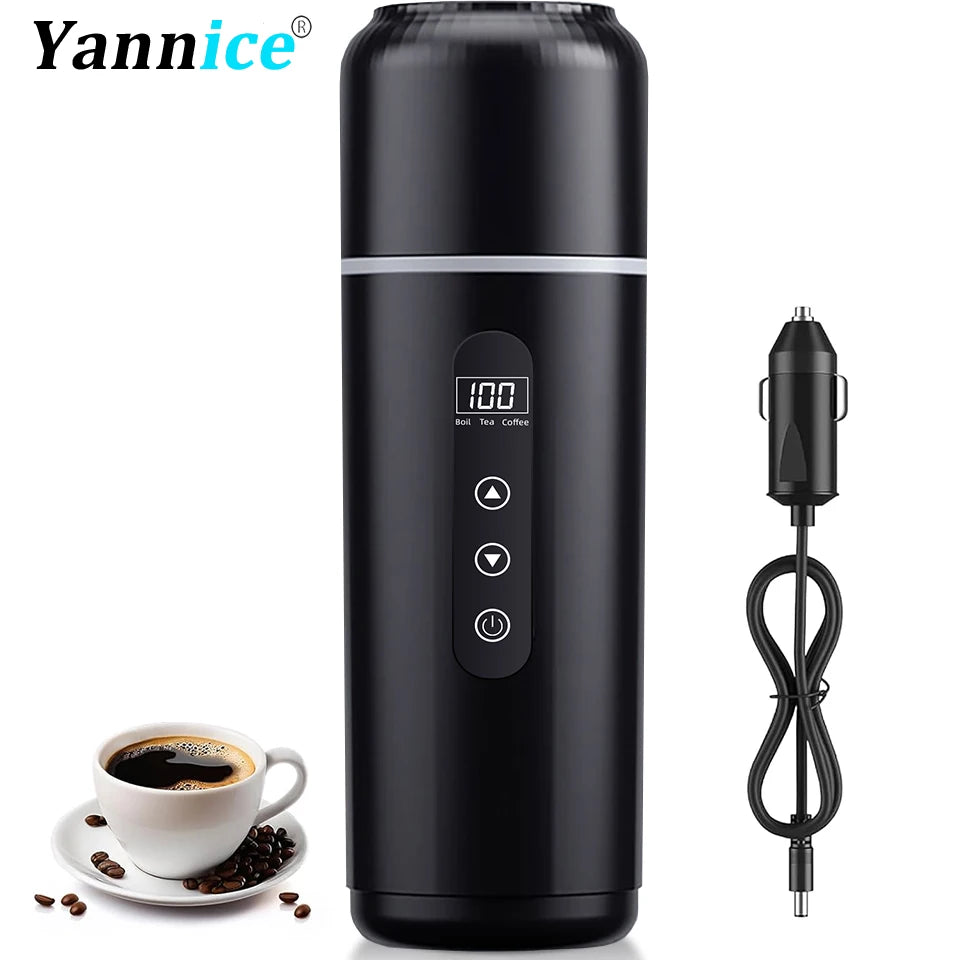 500ml Car Heating Cup 12V/24V Portable Electric Kettle Universal Thermal Cup Travel Kettle Stainless Intelligent Heating Kettle