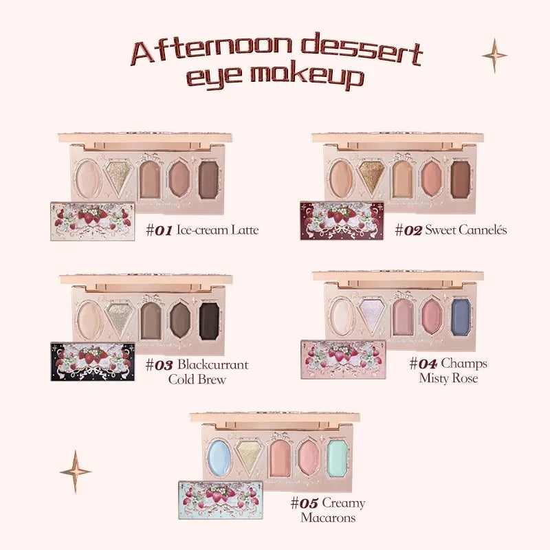 Flower Knows Strawberry Rococo Eyeshadow Pressed Glitter 5 Color Eye Shadow Creamy Texture Natural Bronze Cosmetic Eye Shadows
