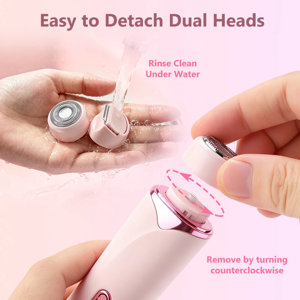 2-in-1 Electric Shaver for Women Dual Head Bikini Trimmer with 3D Floating