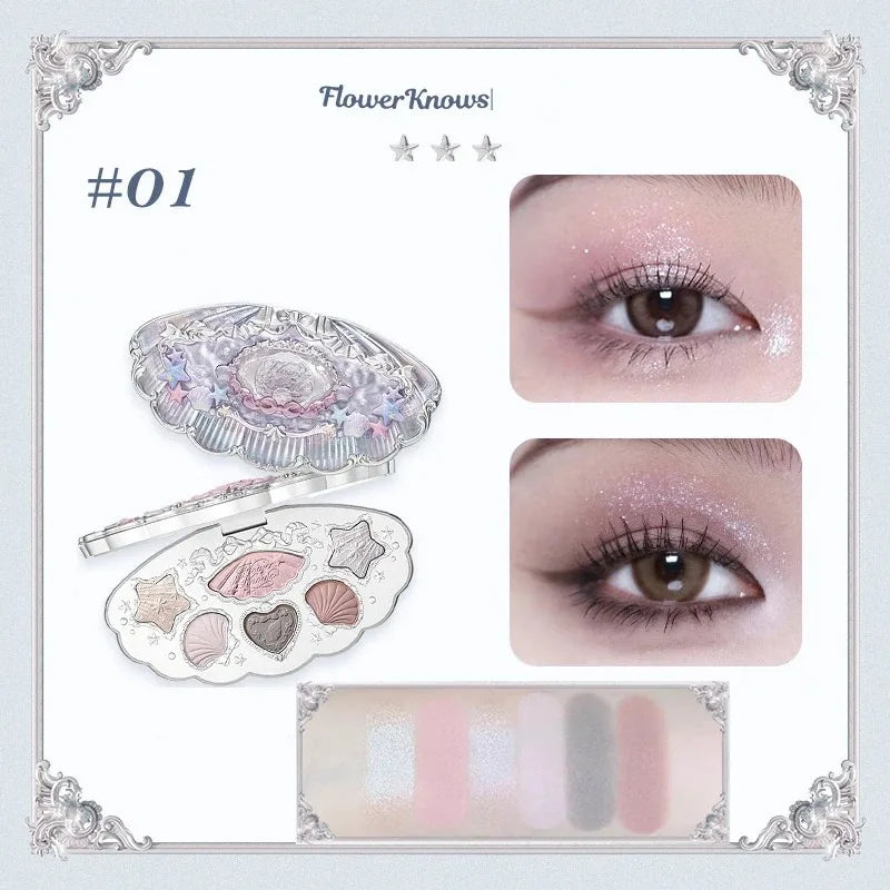 Flower Knows Strawberry Rococo Eyeshadow Pressed Glitter 5 Color Eye Shadow Creamy Texture Natural Bronze Cosmetic Eye Shadows