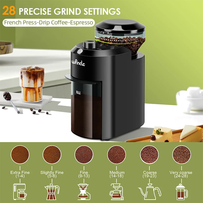 Wancle Electric Burr Coffee Grinder Adjustable 220V/120V