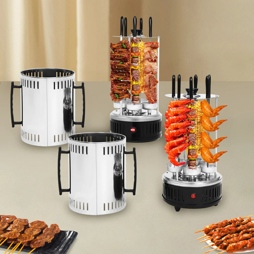 1000W Vertical Electric Grill Stainless Steel Auto Rotisserie 6 Skewers Smoke-Free for Home BBQ