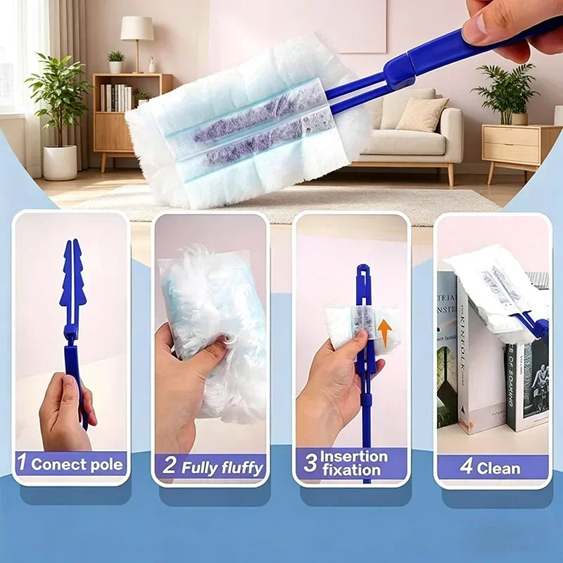 Extended Pole Dust Collector Disposable Fiber Cloth Electrostatic Precipitator Household Office Magic Duster CCD003