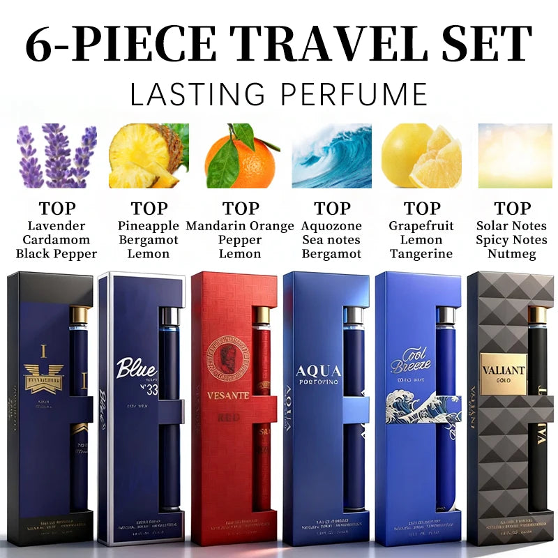6-Piece Travel Set, Men's and Women's Eau De Toilette Spray, Long-Lasting Fragrance,