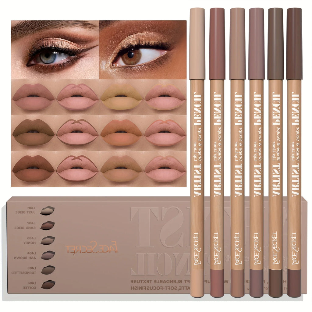6Pcs Velvet Matte Lip Liner Set - Long-Lasting, Non-Dry