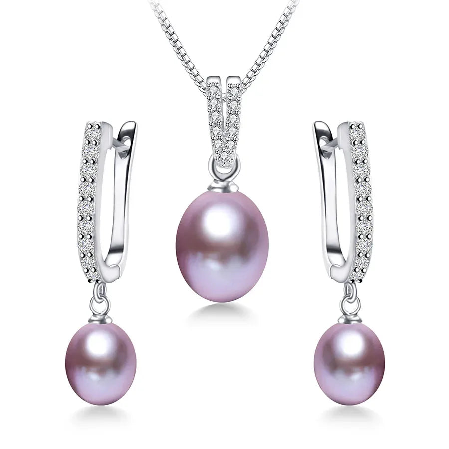 YWYC Horseshoe 8-9mm Rice Freshwater Pearl Earrings&Necklaces