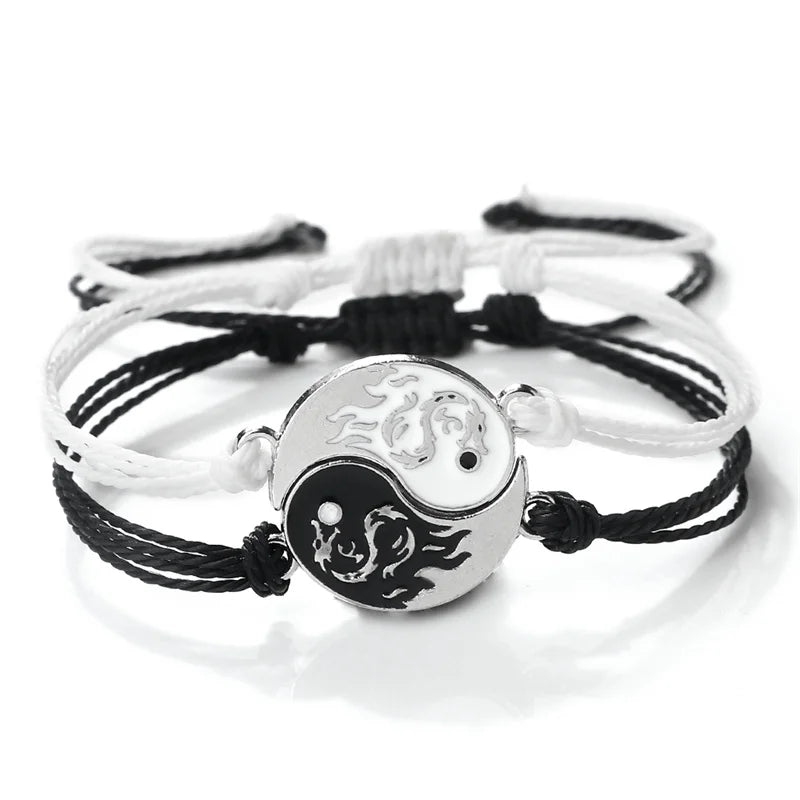 2Pcs/set Dragon Tai Chi Gossip Braided Bracelet for Women Men Best Friends Adjustable Yin Yang Bracelets Fashion Couple Jewelry