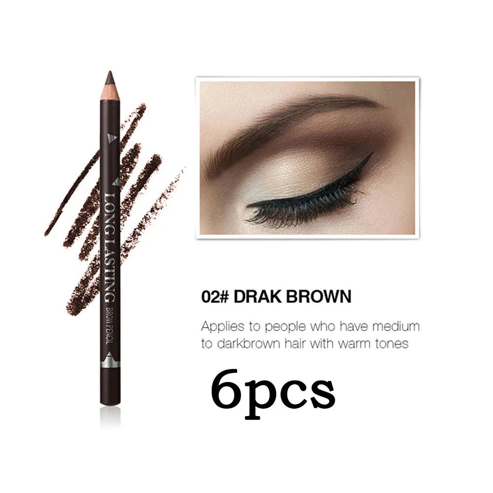 6pcs MENOW 3 colors Long Lasting Waterproof  Eyebrow Pencils Double Use Wooden Pole Eyeliner Permanent Makeup Tattoo Accessories
