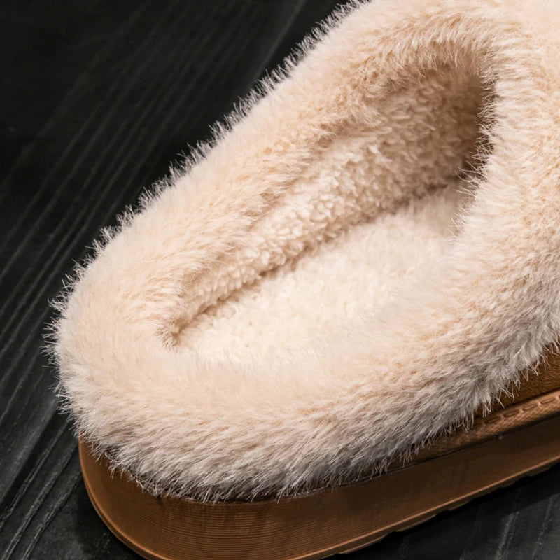 New Fluffy Men's Slippers Winter with Thick Sole