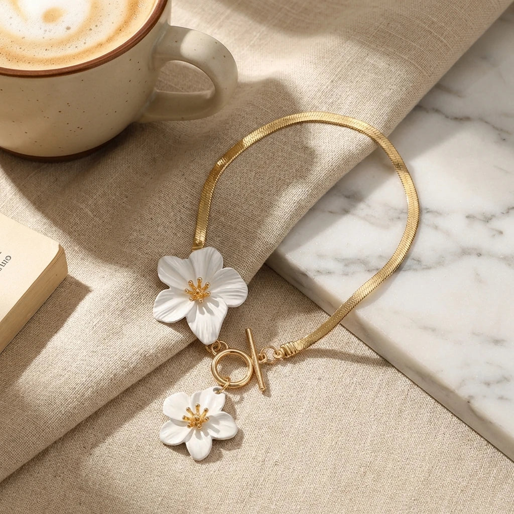 Elegant Enamel Flower OT Buckle Charm Anklets for Women White Green Cherry Blossom Anklet Leg Bracelet Summer Beach Foot Jewelry