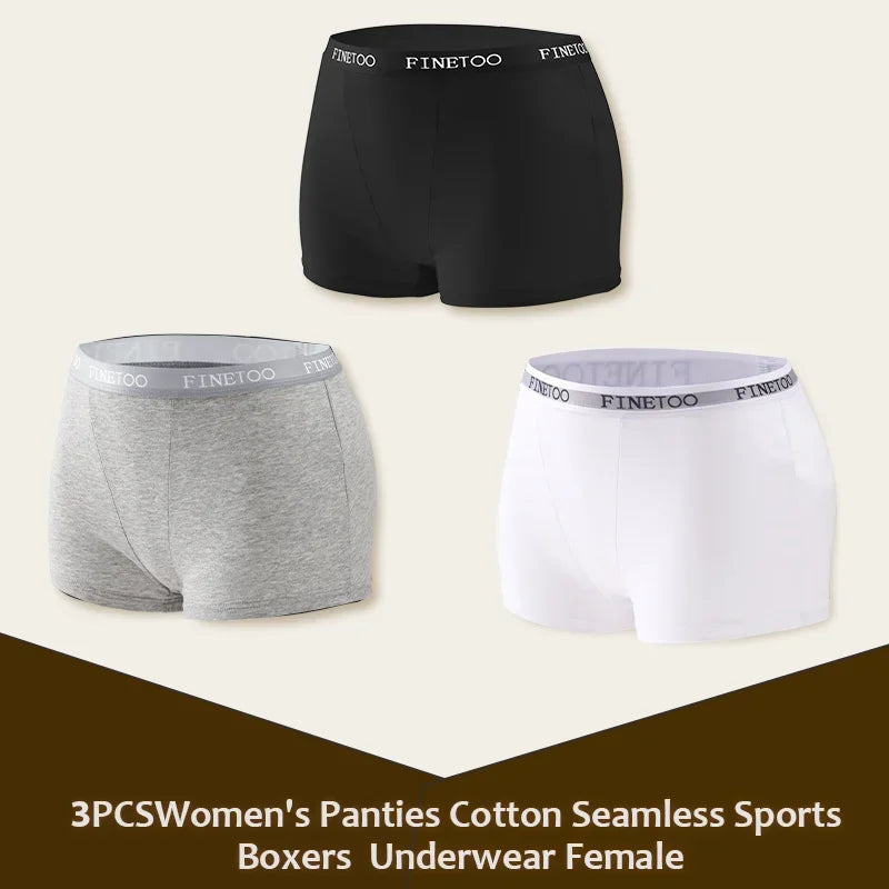 3Pcs Women's Panties Cotton Seamless Sports Boxers Underwear