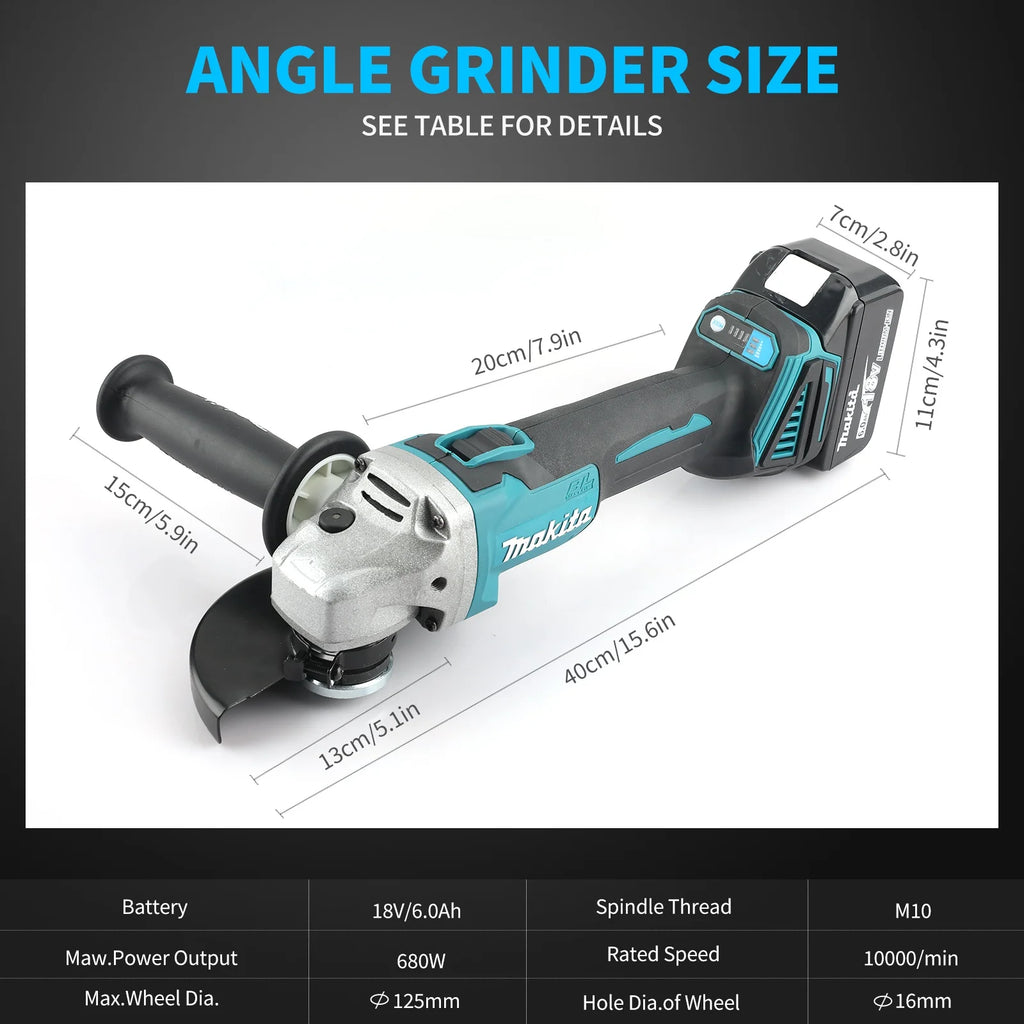 Makita DGA404 Variable Speed Brushless 18V 6.0Ah 125mm Electric Angle Grinder Polishing Machine Cutting Electric Tools