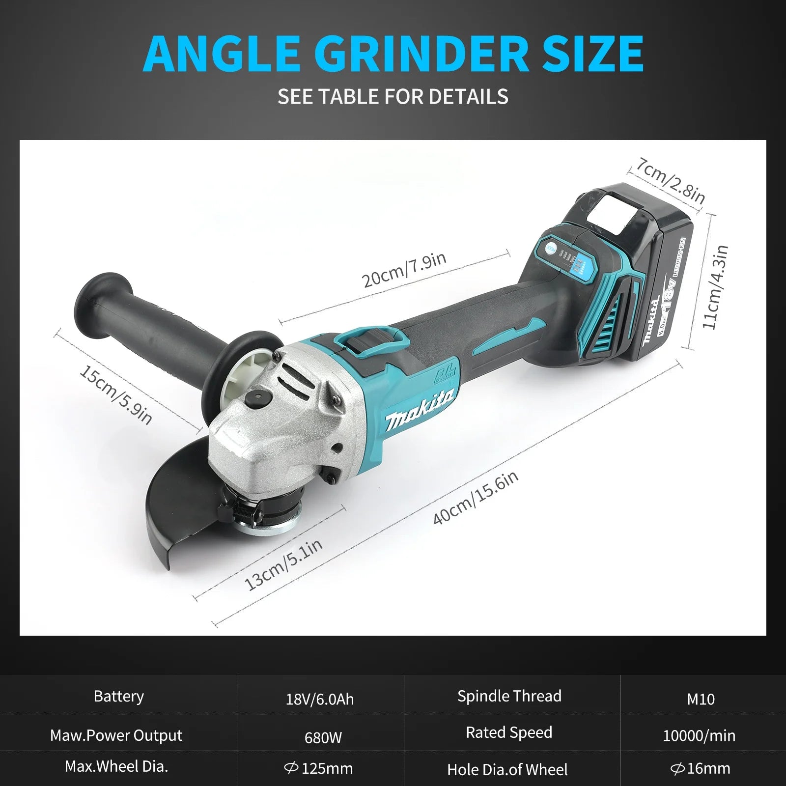 Makita DGA404 Variable Speed Brushless 18V 6.0Ah 125mm Electric Angle Grinder Polishing Machine Cutting Electric Tools