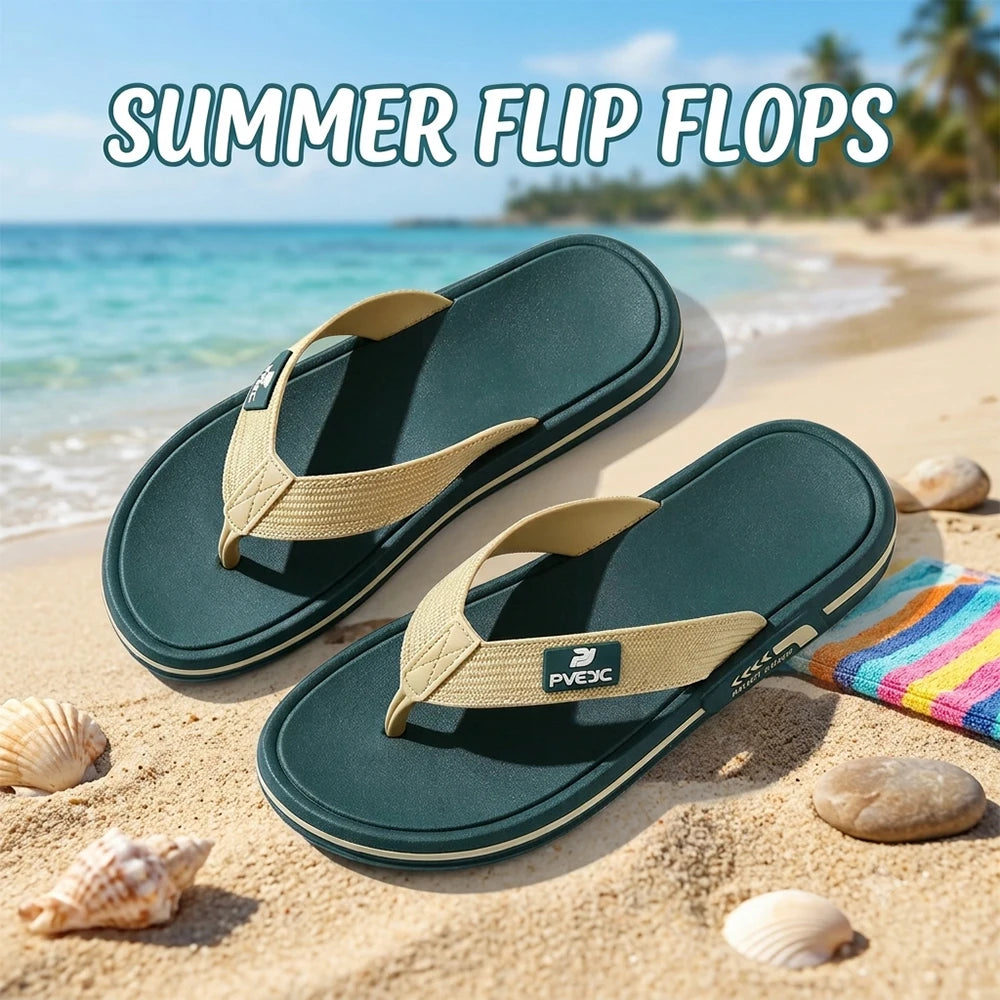 Men's Summer Flip Flops Soft PVC Beach Open Toe Sandals Comfortable Anti Slip Casual Slippers Outdoor Pool Shower Walking Shoes