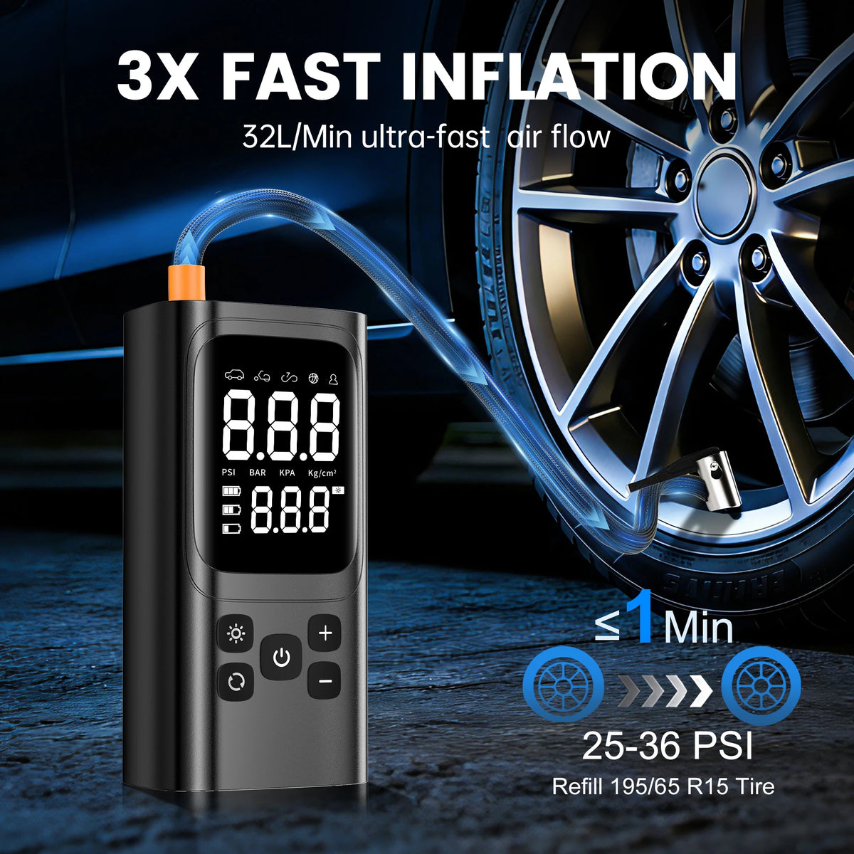 Wireless Car Air Pump 150PSI Electric Tire Inflator Portable