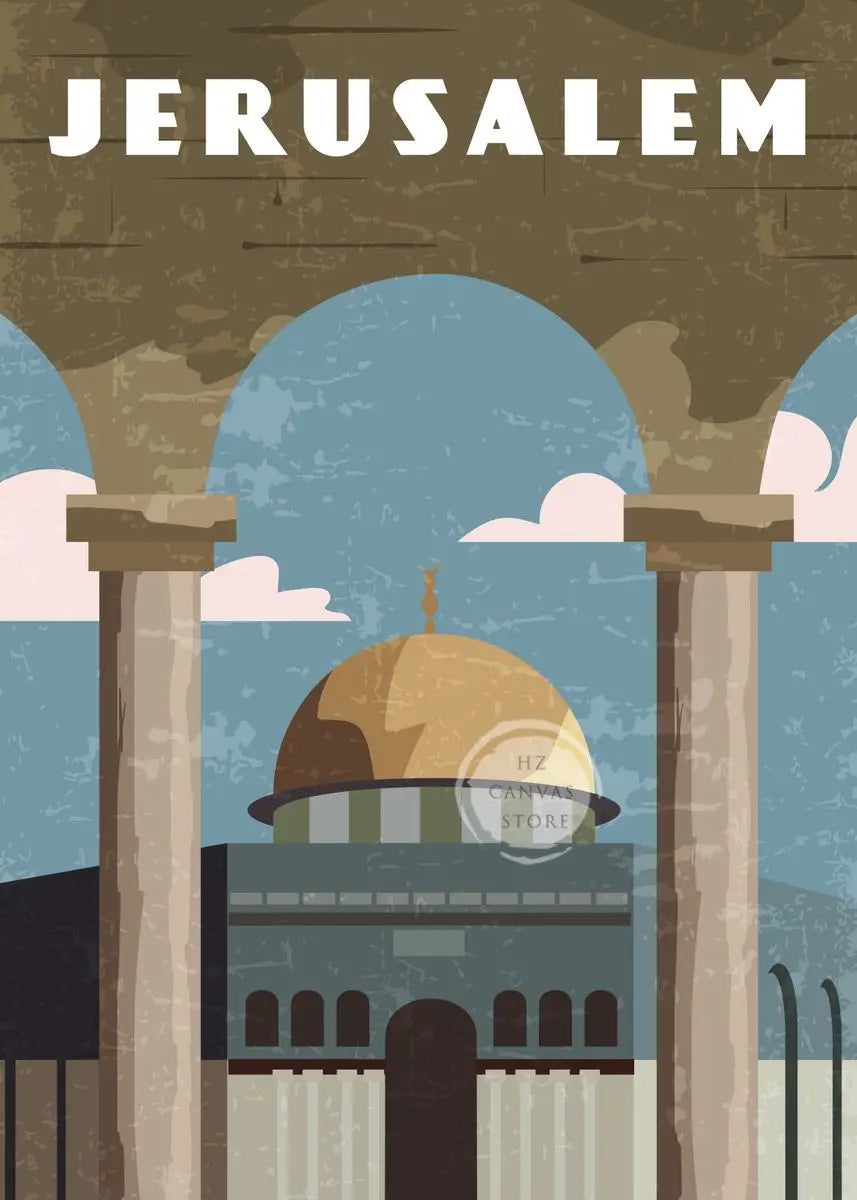 Jerusalem Palestine Travel Poster Religious Shrines Mosque Prints Canvas Painting Wall Art Pictures for Living Room Home Decor