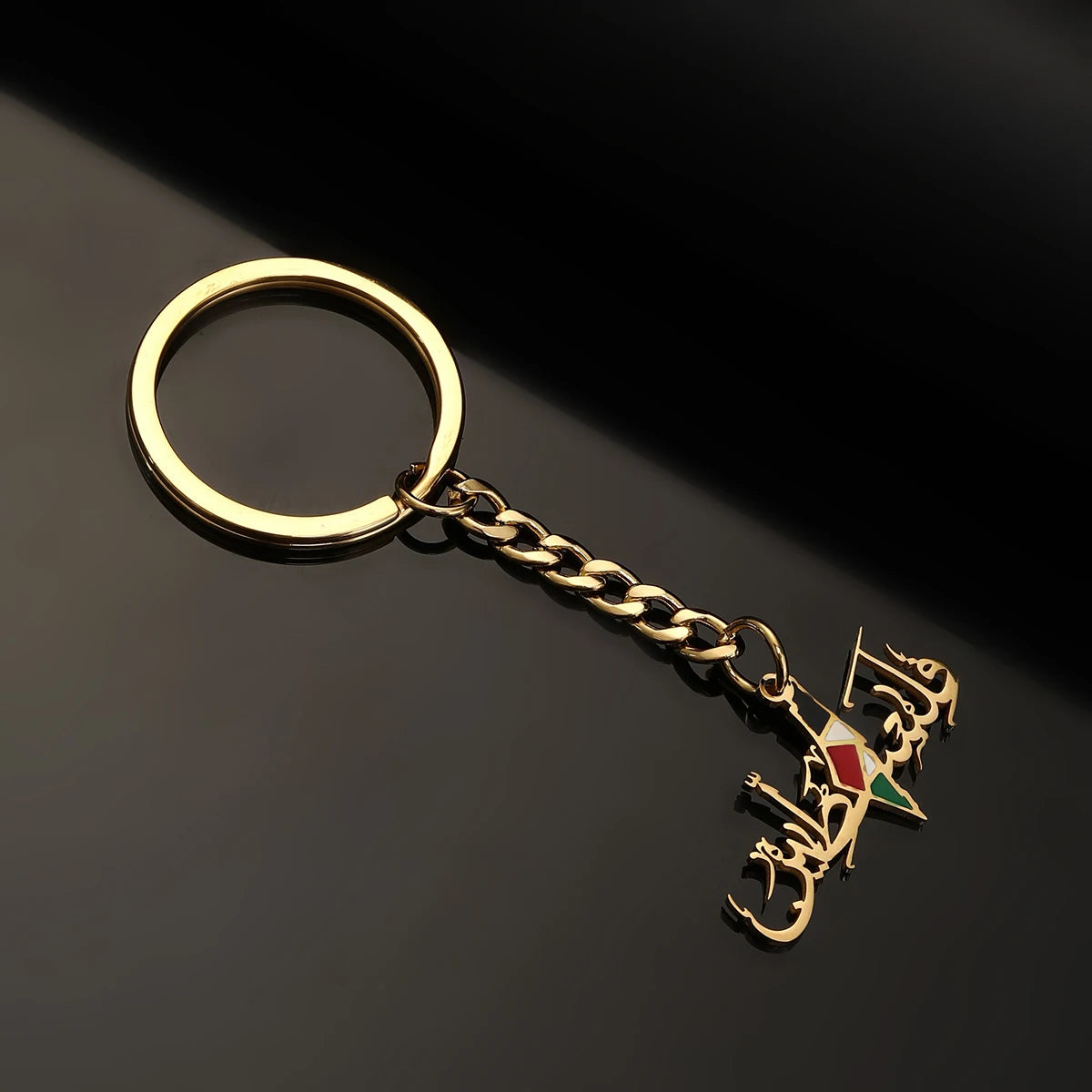 Stainless Steel Palestine in Arabic Map With Flag Keychain Jewelry