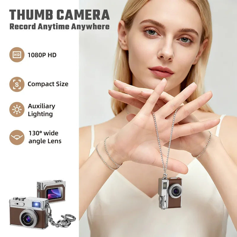 1080P HD Retro Mini Camera Thumb Camera Wearable Portable Mini Keychain Camera for Outdoor Travel Photography VLOG