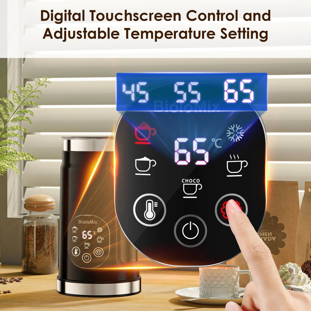 BioloMix 5-in-1 Smart Milk Frother w/LED Touch Display, Style Foam for Coffee & Lattes,Hot And Cold Foam Maker