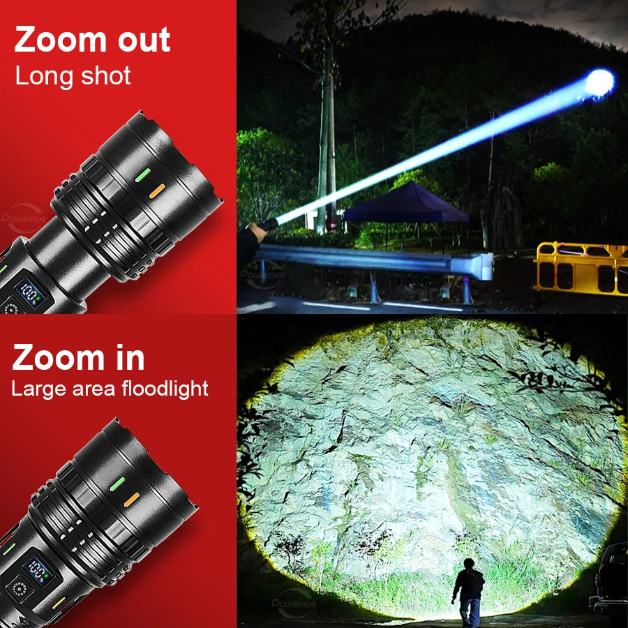 998000000LM Ultra Powerful LED Flashlight New 2000W Super Bright Torch Light Rechargeable Portable Lamp Outdoor Fishing Lantern
