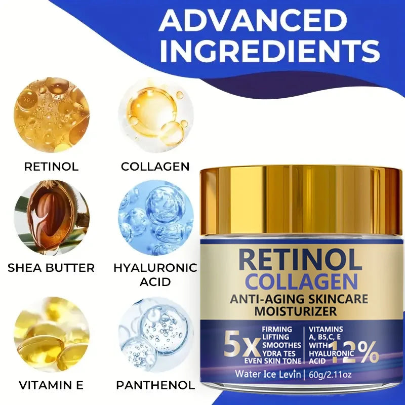 Retinol Collagen Hyaluronic Acid. Anti-Aging Moisturizer 5X Firming Lift.