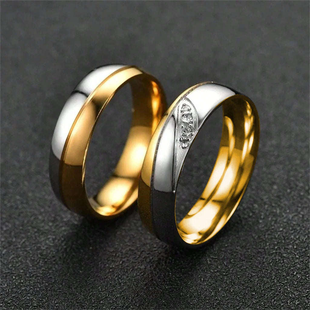 Fashion Stainless Steel Couple Rings For Men Women with Rhinestones