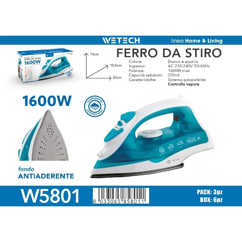 2000W Powerful Steam Iron for Clothes, Adjustable Temperature, Anti-Drip, Self-Cleaning Function, Professional Garment Steamer for Home and Travel