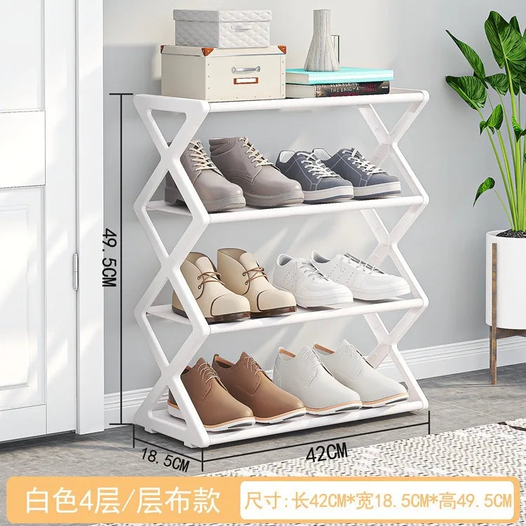 4-Tier X-Type Space Saving Shoe Rack, Solid Color Easy Assembly