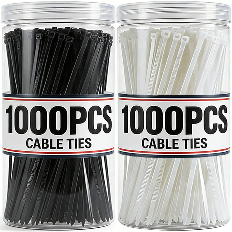 Black White Nylon Cable Ties Adjustable Self-locking Fastening Rings Zip Tie Cable Wires Fixing Ties for Home Offices Industrial
