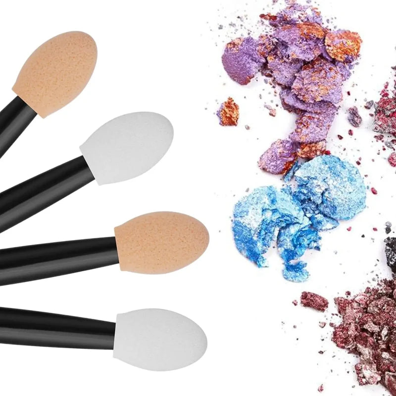 Cuttte 50/100PCS Disposable Dual Sides Eye Shadow Sponge Applicators with Container,  Length Eyeshadow Brushes Makeup Applicator