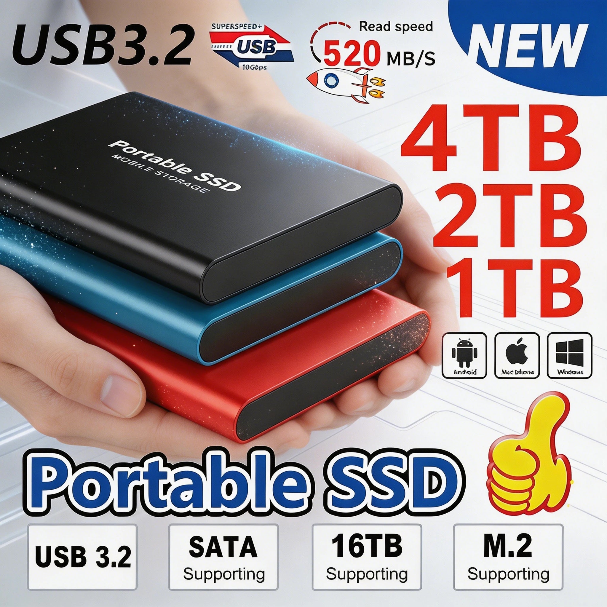 Original External High-speed Mobile Hard Drive, USB 3.1, Large-capacity Solid-state Drive, Ultra-large Storage Space,Mac PC Use