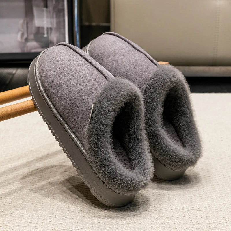 New Fluffy Men's Slippers Winter with Thick Sole