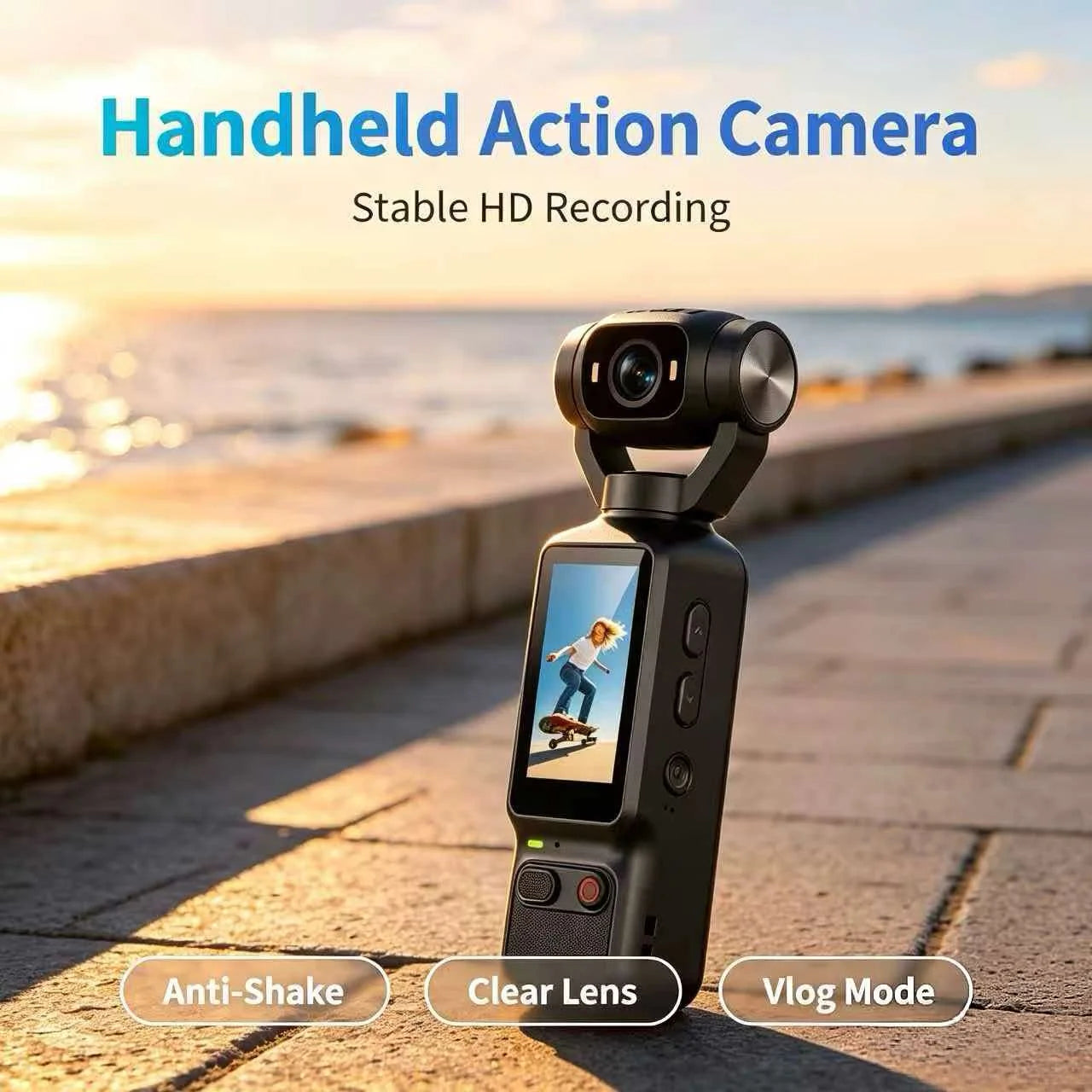 1080P HD Handheld Action Camera, 180° Rotatable Lens, 1.97" HD Screen