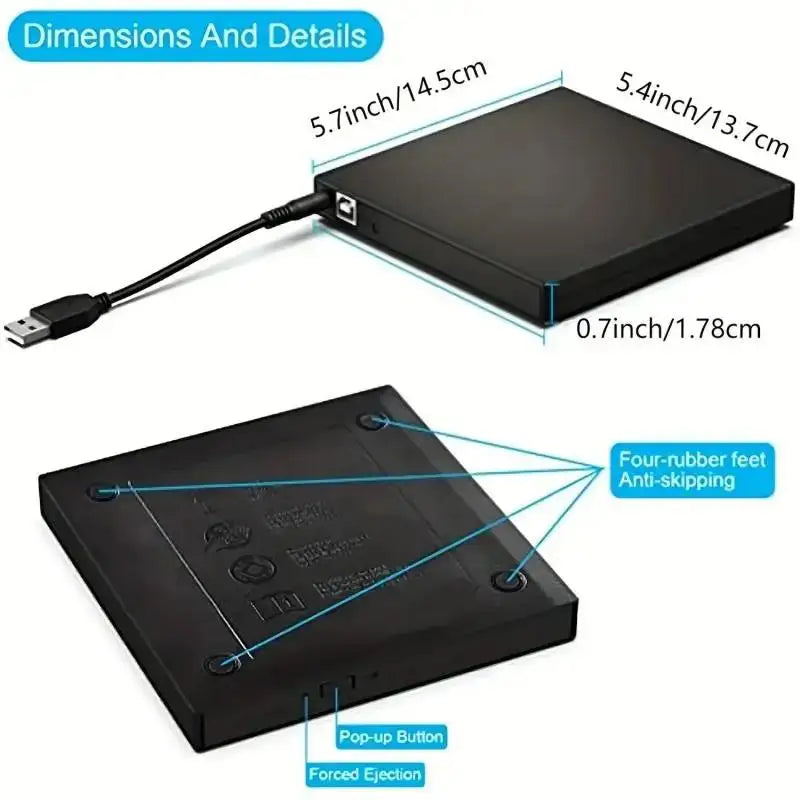 USB 3.0 External CD Burner Optical Drive RW CD DVD-ROM Burner Player Writer Reader Player Portable DVD Recorder For PC Laptops
