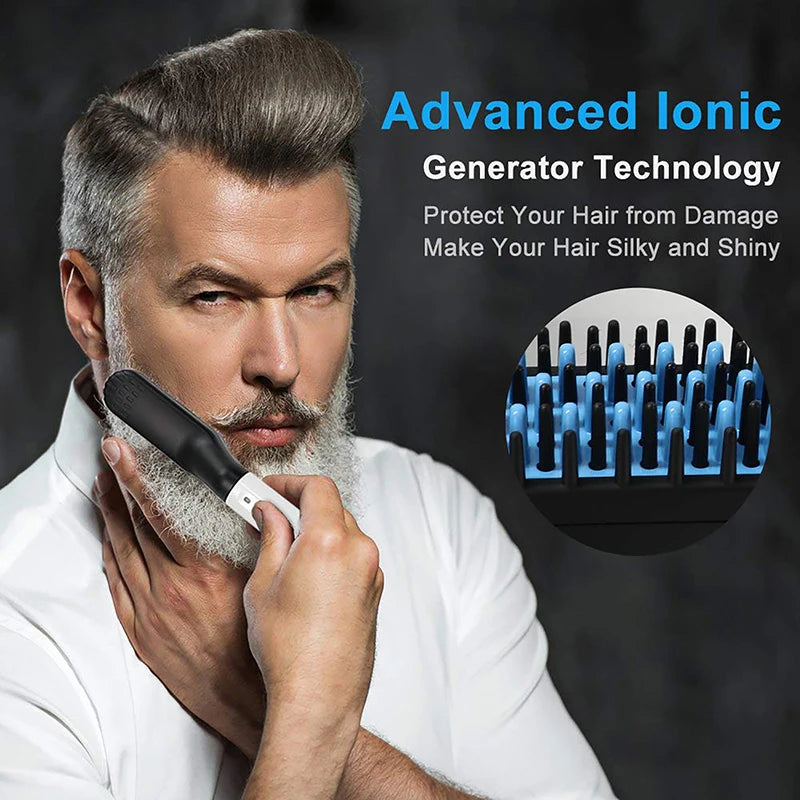 Portable Handheld 2 In 1 Electronic Quick Iron Beard Straightening Beard Hair Straightener Brush Ironing Comb For Men
