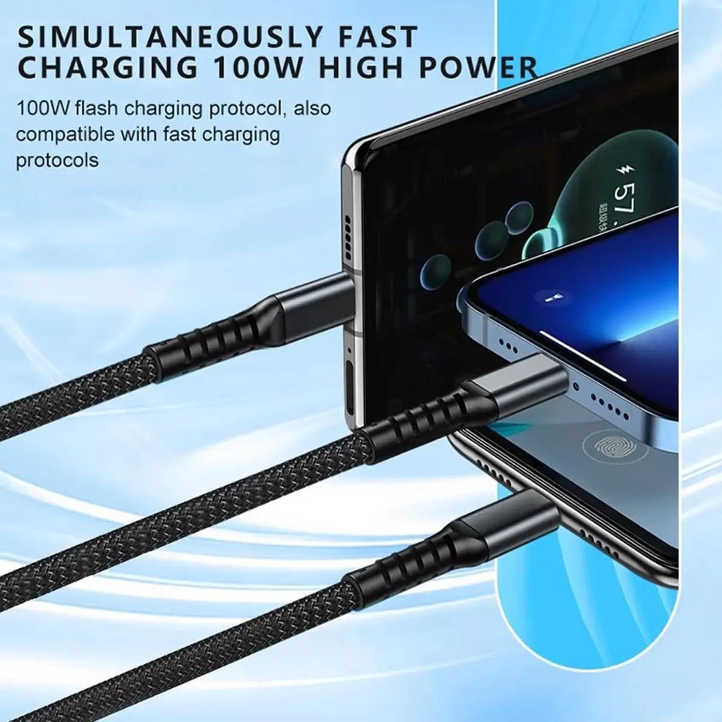3 In 1 USB 100W Fast Charging Cable With Type-C