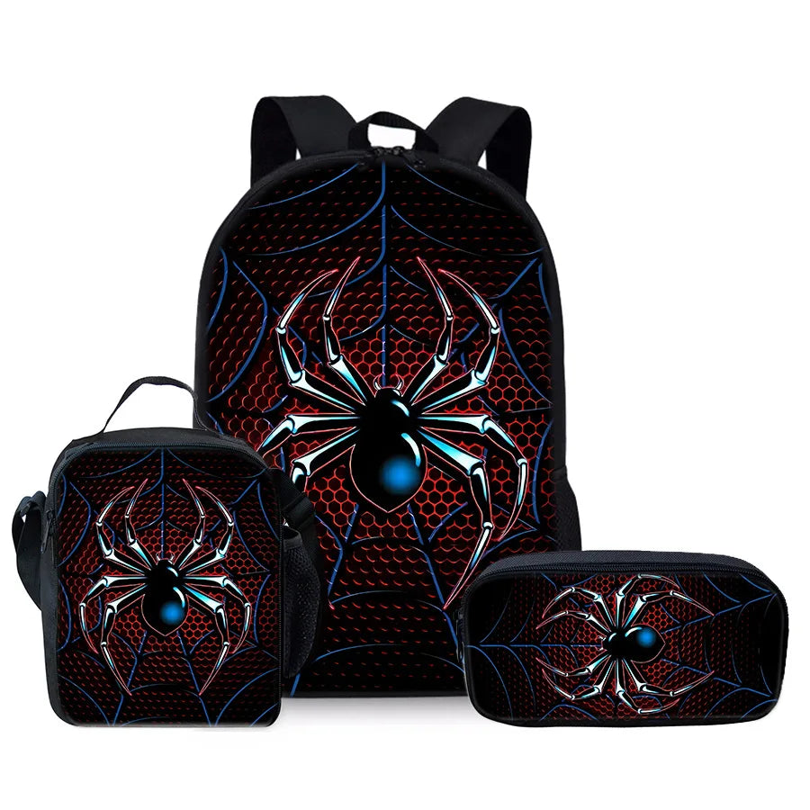 3D Spider Printed Children's School Bag for Boys and Girls 3pecs/set backpacks meal bag pencil case versatile schoolbags bookbag