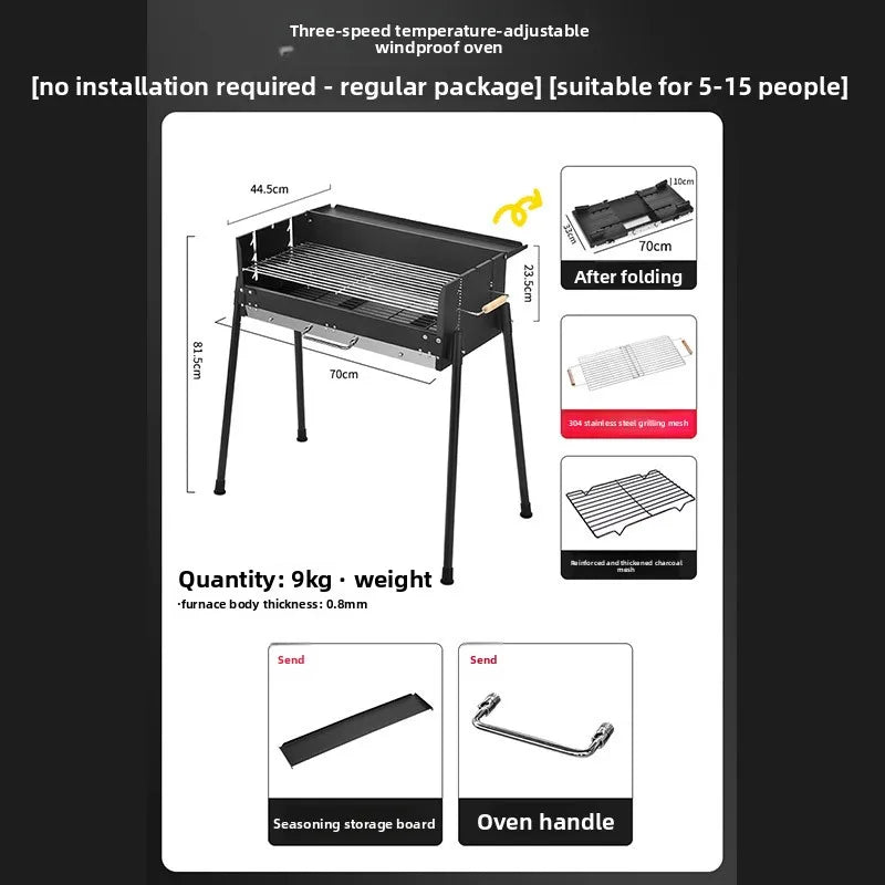Portable Outdoor Charcoal Folding Stainless Steel Thickened BBQ